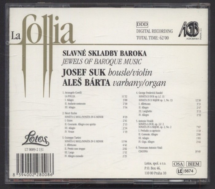 Josef Suk, Aleš Bárta - La Follia (Slavné skladby baroka = Jewels Of Baroque Music) (CD)