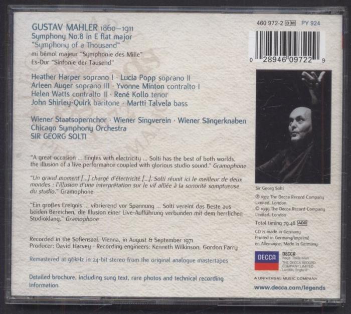 Mahler, Wiener Staatsopernchor, Wiener Singverein, Wiener Sängerknaben, Chicago Symphony Orchestra, Solti - Symphony No. 8 (CD)