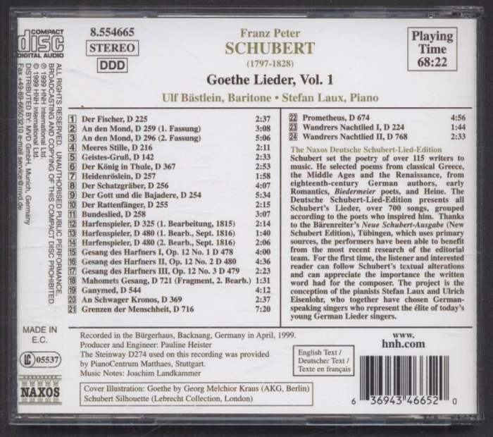 Franz Peter Schubert, Ulf Bästlein, Stefan Laux - Goethe Lieder, Vol. 1