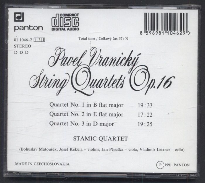 Pavel Vranický / Stamic Quartet - String Quartets Op.16, Nos. 1-3 (CD)