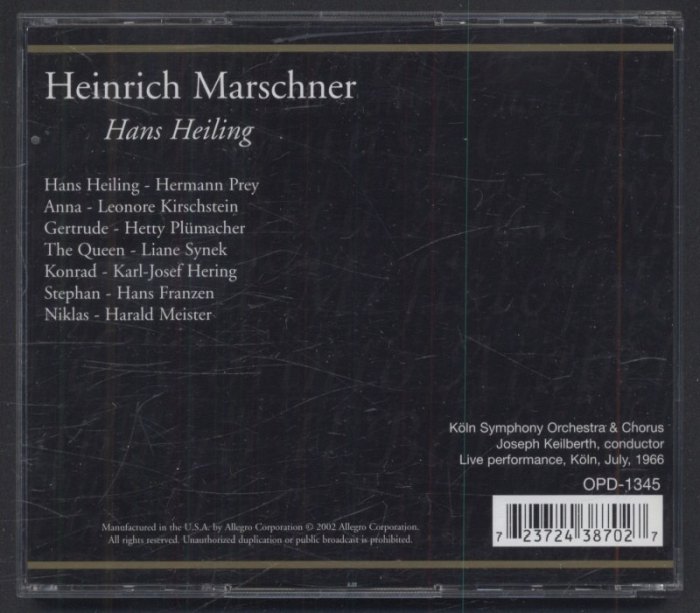 Marschner - Hermann Prey, Leonore Kirschstein, Hetty Plümacher, Joseph Keilberth - Hans Heiling (2CD)