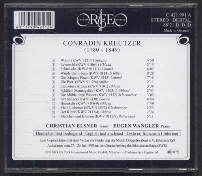 Conradin Kreutzer, Christian Elsner, Eugen Wangler - Ausgewählte Lieder (CD)