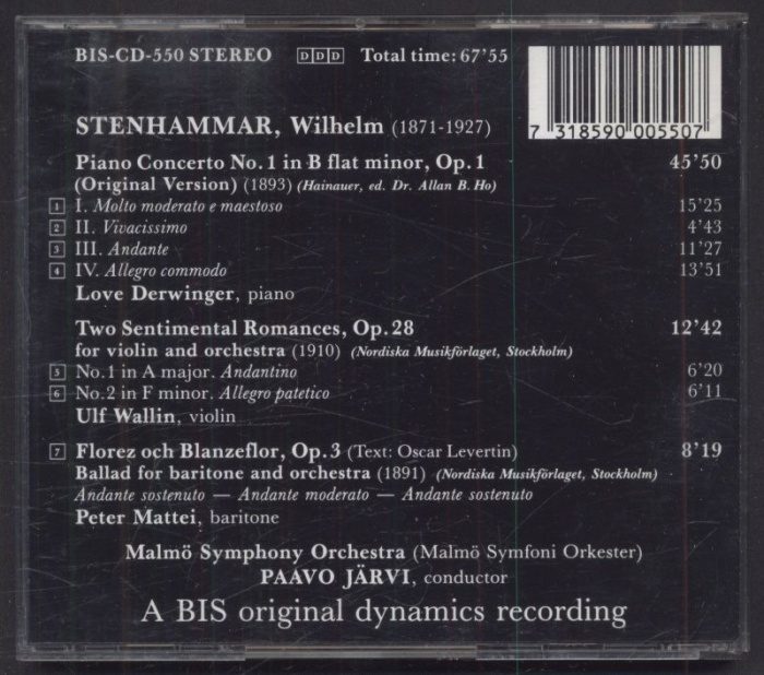 Wilhelm Stenhammar / Malmö Symphony Orchestra / Paavo Järvi - Piano Concerto No 1. In B Flat Minor Op. 1 (Original Version) / Sentimental Romances; Florez & Blanzeflor (CD)