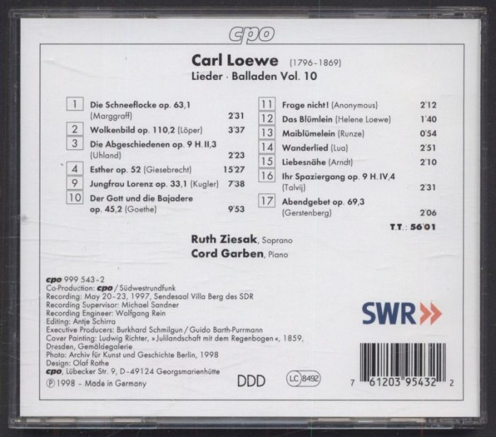 Carl Loewe - Ruth Ziesak, Cord Garben - Carl Loewe Lieder & Balladen - Complete Edition Vol. 10 (CD)