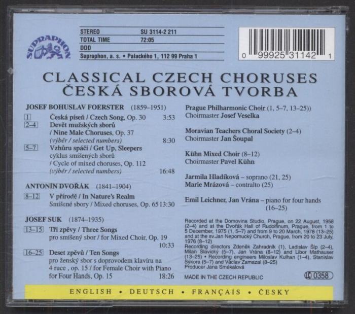 Foerster, Dvořák, Suk - Classical Czech Choruses (CD)