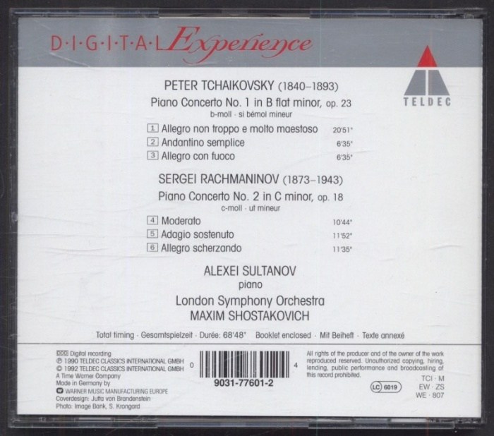 Tchaikovsky, Rachmaninov, Alexei Sultanov, London Symphony Orchestra, Maxim Shostakovich - Piano Concerto No. 1 / Piano Concerto No. 2 (CD)