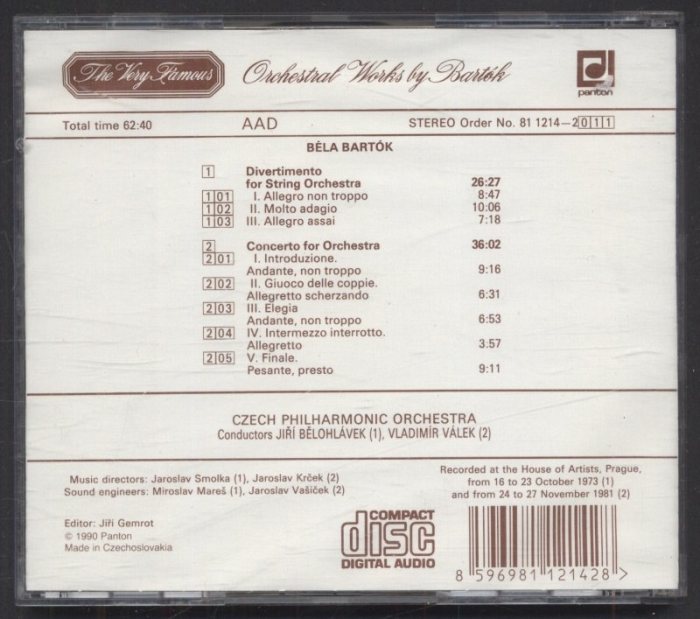 Bartók, Czech Philharmonic Orchestra, Jiří Bělohlávek And Vladimír Válek - Orchestral Works By Bartók (CD)