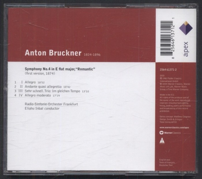 Bruckner - Radio-Sinfonie-Orchester Frankfurt, Eliahu Inbal - Symphony No.4 "Romantic" (First Version, 1874) (CD)