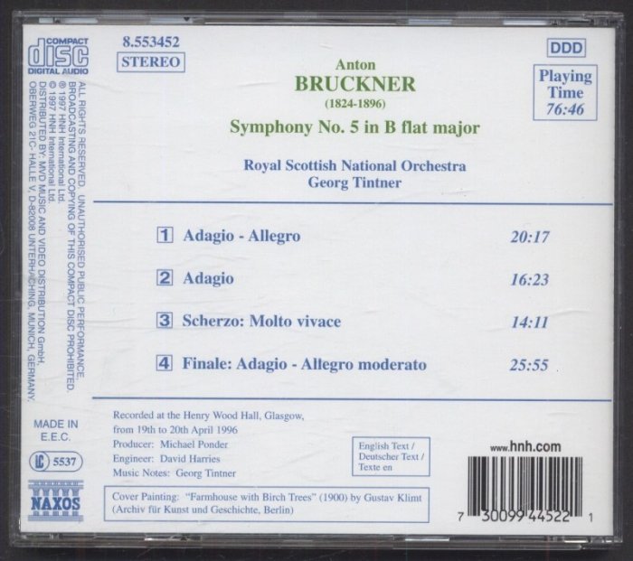 Bruckner - Royal Scottish National Orchestra, Georg Tintner - Symphony No. 5 (CD)