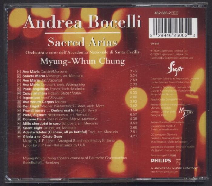 Andrea Bocelli, Orchestra E Coro dell'Accademia Nazionale di Santa Cecilia, Myung-Whun Chung - Sacred Arias (CD)