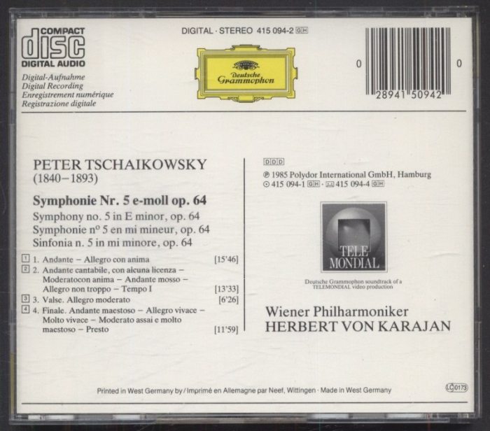 Tschaikowsky / Wiener Philharmoniker / Herbert Von Karajan - Symphonie No.5 (CD)