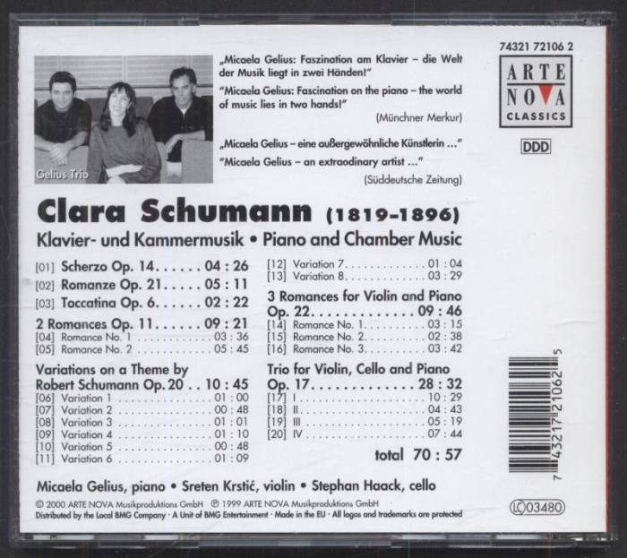 Clara Schumann | Micaela Gelius / Sreten Krstić / Stephan Haack - Klavier- Und Kammermusik = Piano And Chamber Music (CD)