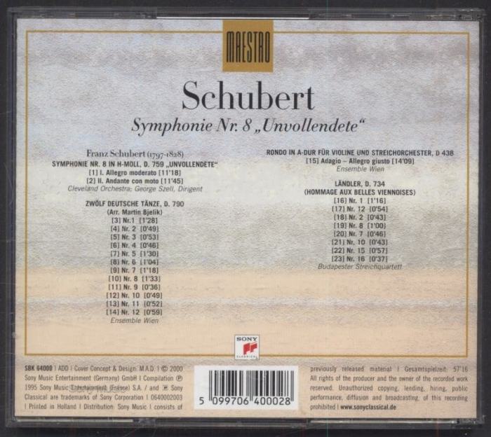 Franz Schubert, George Szell, The Cleveland Orchestra - Symphonie Nr. 8 "Unvollendete" (CD)