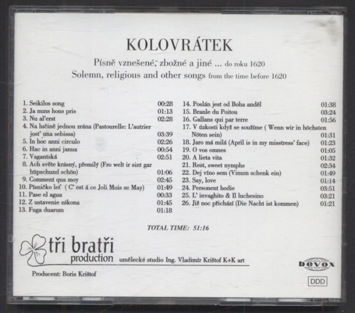 Kolovrátek - Písně vznešené, zbožné a jiné ...do roku 1620 / Solemn, Religious and Other Songs from the Time before 1620 (CD)