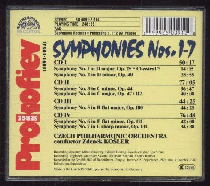 Prokofiev, Czech Philharmonic Orchestra, Zdeněk Košler - Symphonies (2CD)