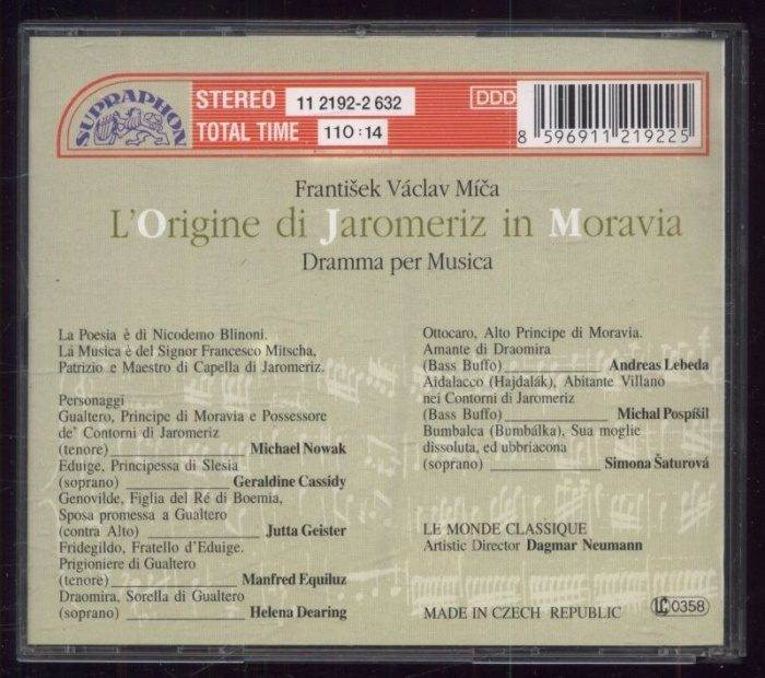 František Václav Míča - Le Monde Classique - L'Origine Di Jaromeriz In Morava (2CD)