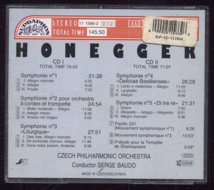 Arthur Honegger, The Czech Philharmonic Orchestra, Serge Baudo - Symphonies (2CD)