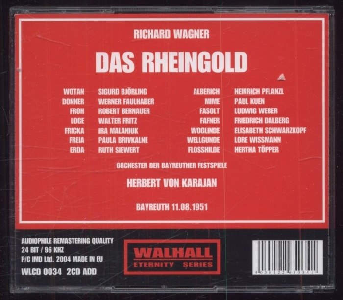 Herbert von Karajan, Orchester der Bayreuther Festspiele, Sigurd Björling, Werner Faulhaber, Robert Bernauer - Das Rheingold (2CD)