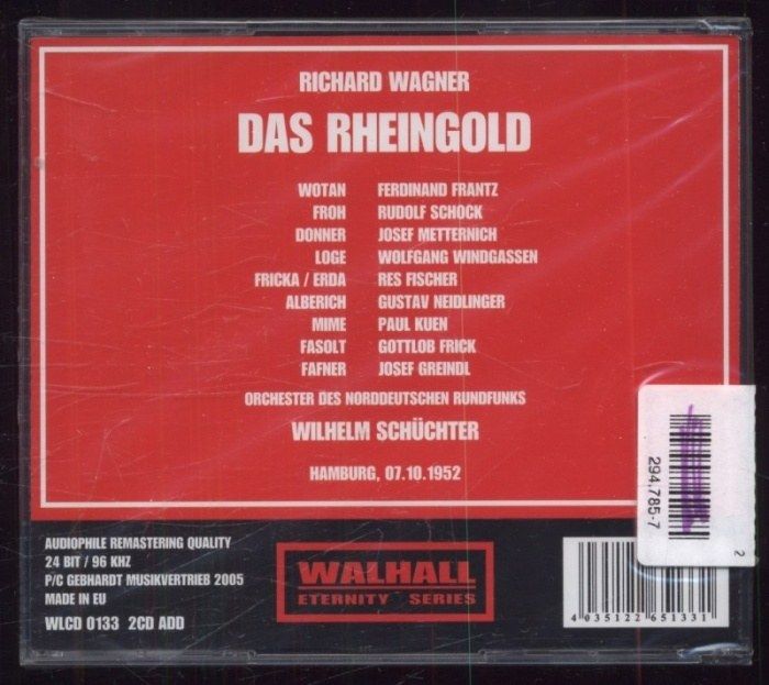 Richard Wagner, Wilhelm Schüchter, Ferdinand Frantz, Res Fischer, Wolfgang Windgassen, Rudolf Schock, Josef Metternich, Gustav Neidlinger, Gottlob Frick, Josef Greindl - Das Rheingold (2CD)