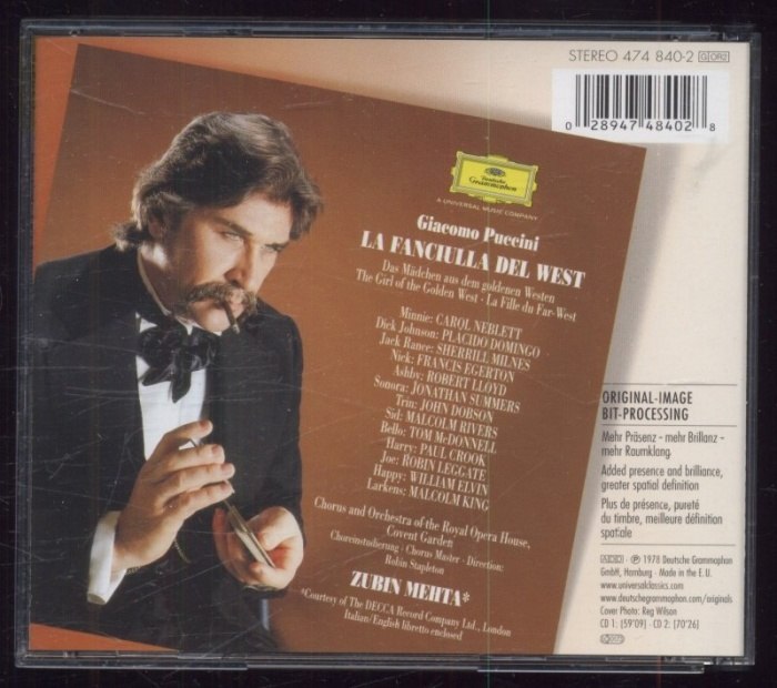 Giacomo Puccini - Neblett / Domingo / Milnes / Chorus And Orchestra Of The Royal Opera House Covent Garden / Zubin Mehta - La Fanciulla Del West (2CD)
