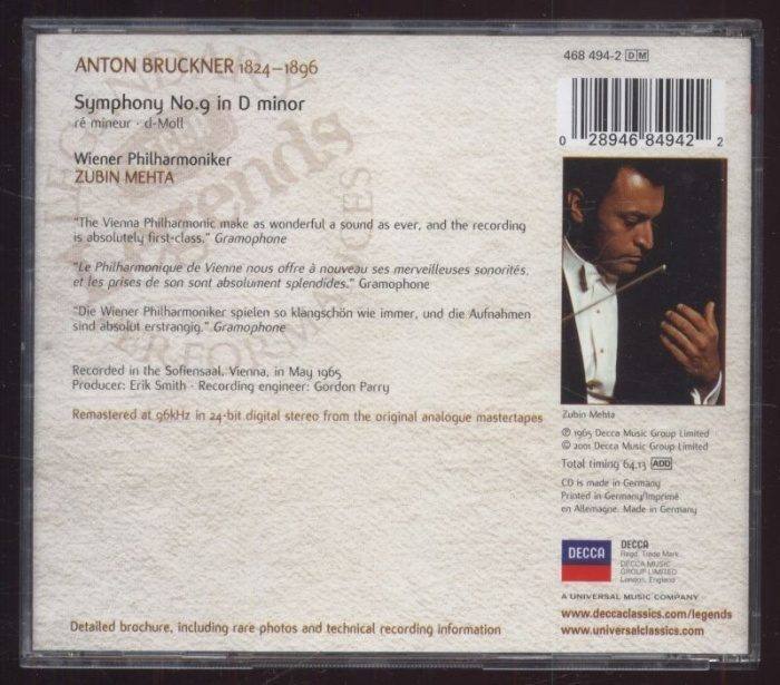 Anton Bruckner - Zubin Mehta, Wiener Philharmoniker - Symphony No.9 (CD)
