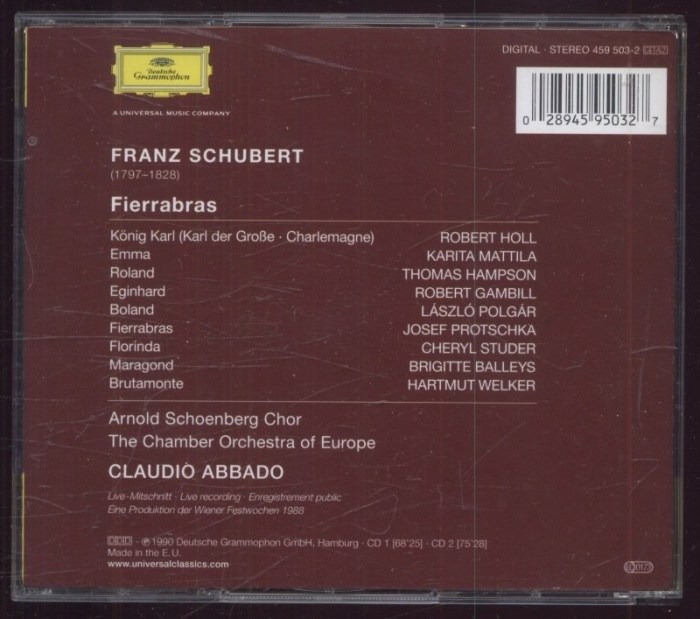 Schubert - Protschka / Mattila / Studer / Gambill / Hampson / Arnold Schoenberg Chor / Chamber Orchestra Of Europe / Claudio Abbado - Fierrabras (2CD)