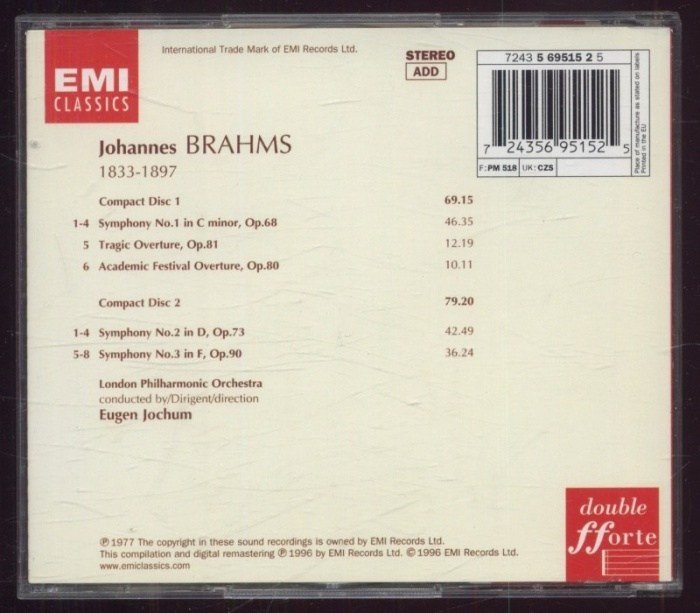 Johannes Brahms, London Philharmonic Orchestra - Eugen Jochum - Symphonies Nos. 1-3 (2CD)