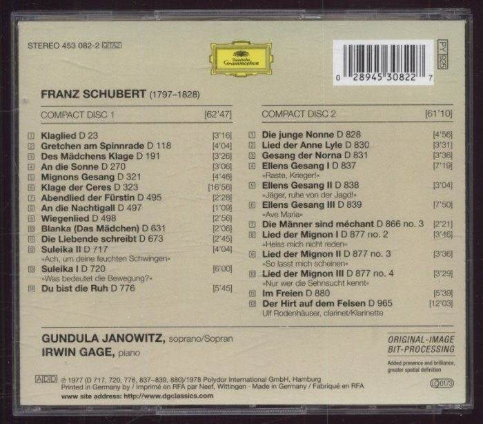 Franz Schubert, Gundula Janowitz, Irwin Gage - Lieder (2CD)