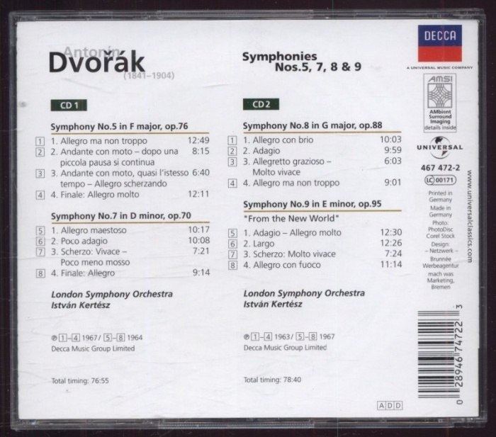 Antonín Dvořák, London Symphony Orchestra, István Kertész, Libor Pešek - Symphonies Nos. 5, 7, & 8; Czech Suite (2CD)