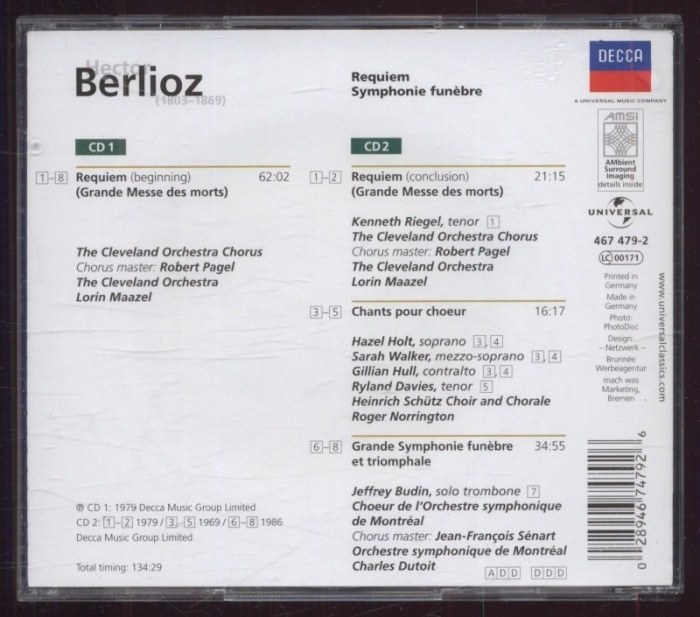 Hector Berlioz, Kenneth Riegel / The Cleveland Orchestra & Chorus / Orchestre Symphonique De Montréal / Lorin Maazel / Charles Dutoit - Requiem / Symphonie Funèbre (2CD)