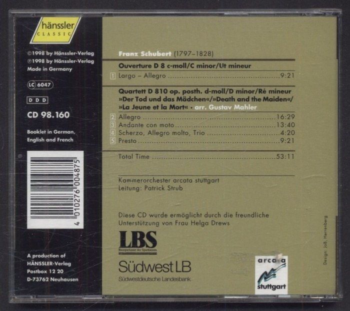 Franz Schubert, Gustav Mahler - Der Tod Und Das Mädchen (CD)