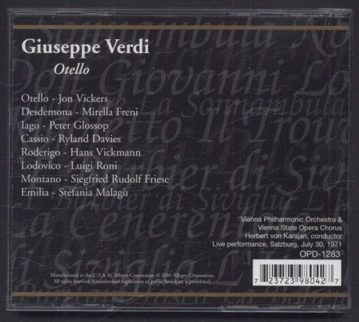 Giuseppe Verdi / Jon Vickers, Mirella Freni, Peter Glossop, Herbert von Karajan - Otello (2CD)