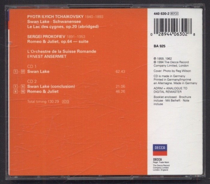 Tchaikovsky - Prokofiev - L'Orchestre De La Suisse Romande, Ernest Ansermet - Swan Lake / Romeo & Juliet Suite (2CD)