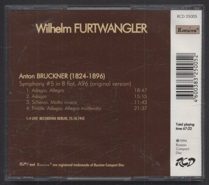 Wilhelm Furtwängler, Berliner Philharmoniker, Anton Bruckner - Symphony No.5 (CD)