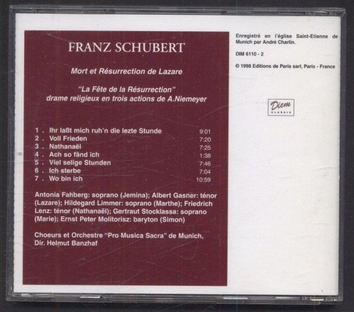 Franz Schubert - Mort Et Resurrection De Lazare (CD)