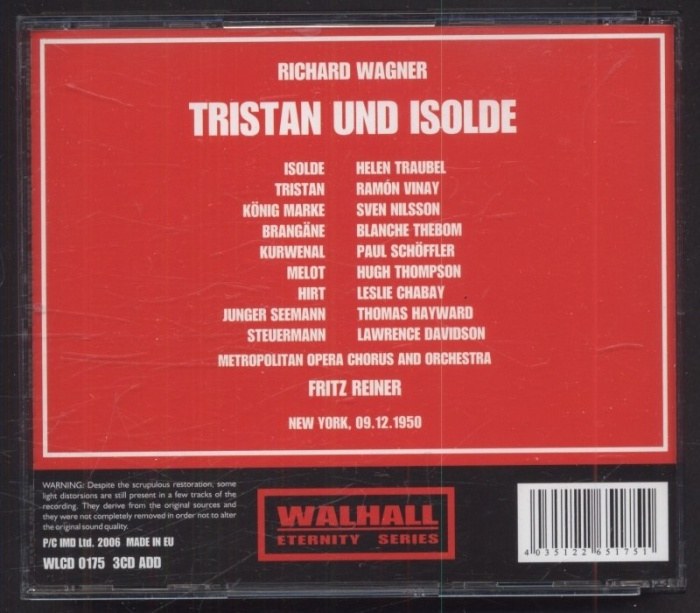 Richard Wagner, Helen Traubel, Ramón Vinay, Blanche Thebom, Paul Schöffler, Sven Nilsson, Fritz Reiner, The Metropolitan Opera - Tristan und Isolde (3CD)