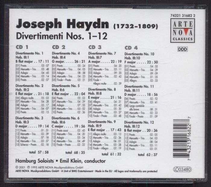 Joseph Haydn - Hamburg Soloists, Emil Klein - Divertimenti Nos. 1-12 (4CD)