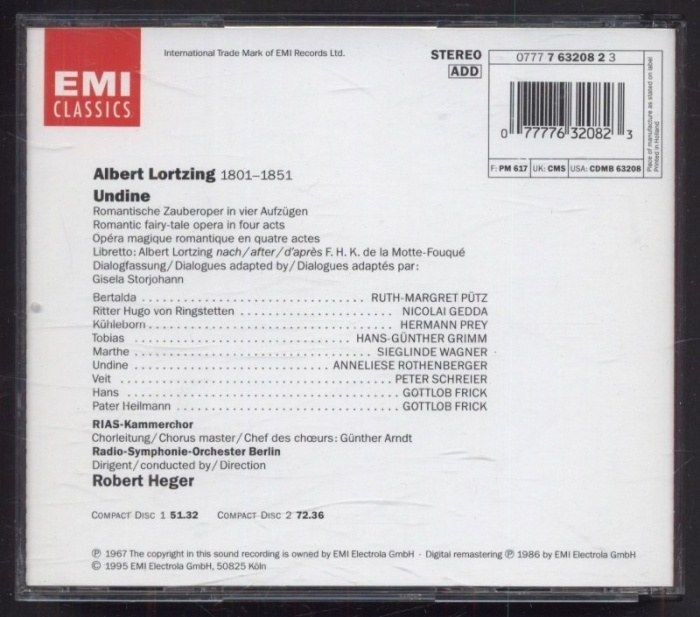 Lortzing - Rothenberger / Pütz / Gedda / Schreier / Prey / Frick / RIAS-Kammerchor / Radio-Symphonie-Orchester Berlin / Heger - Undine (2CD)