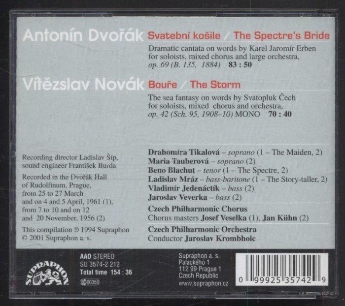 Antonín Dvořák, Vítězslav Novák / Tikalová, Tauberová, Blachut, Mráz, The Czech Philharmonic Chorus And Orchestra, Jaroslav Krombholc - Svatební košile / The Spectre's Bride; Bouře / The Storm (2CD)