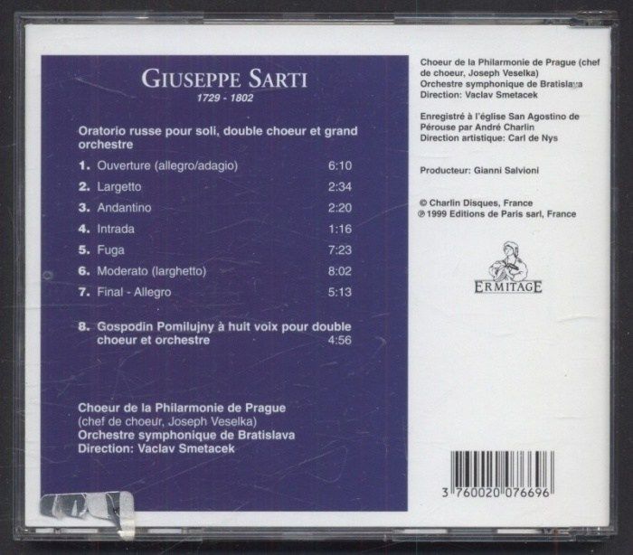 Giuseppe Sarti - Choeurs de la Philarmonie de Prague, Orchestre Symphonique de Bratislava, Vaclav Smetacek - Oratorio Russe / Gospodin Pomilujny (CD)
