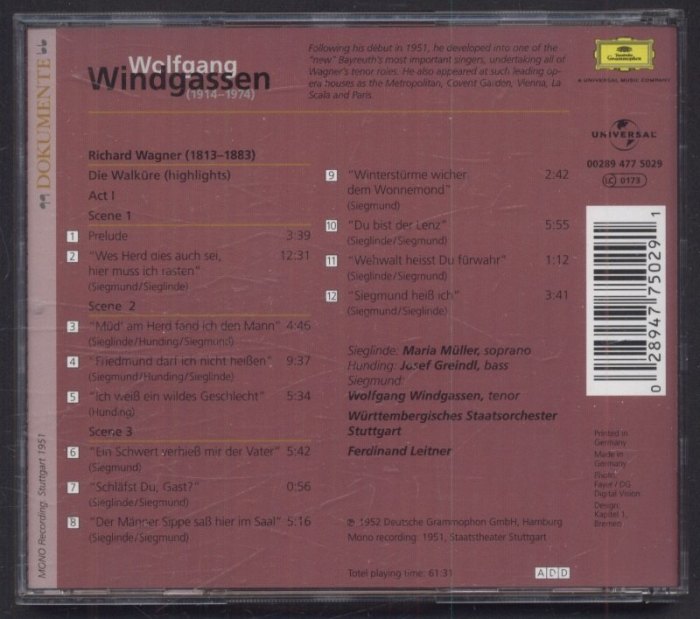 Richard Wagner / Wolfgang Windgassen - Die Walküre (highlights) (CD)