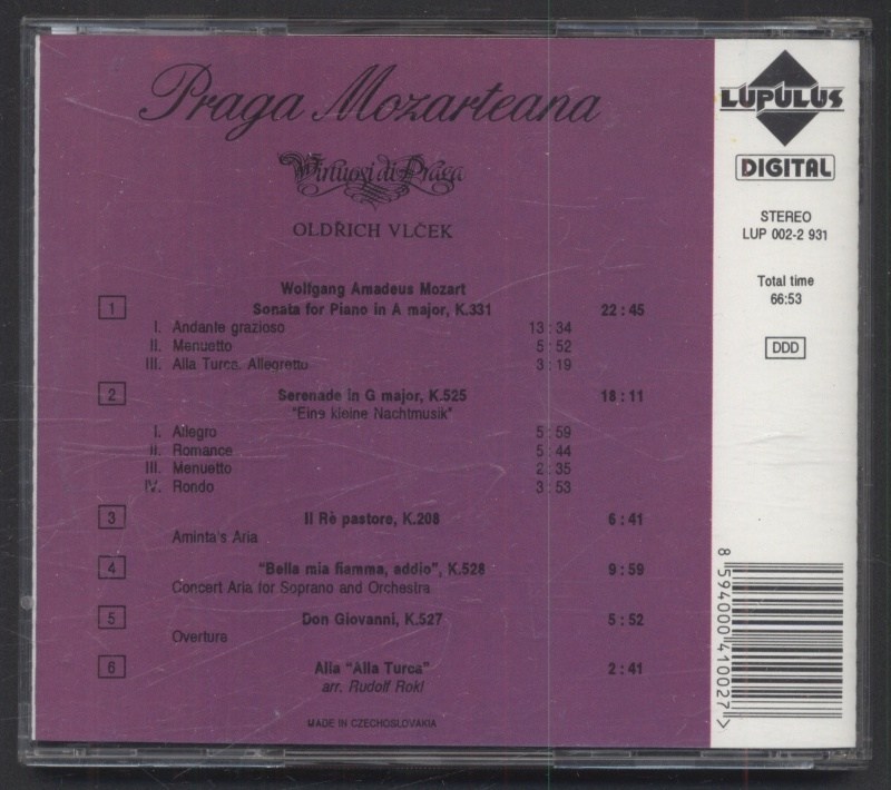 Wolfgang Amadeus Mozart, Virtuosi di Praga, Oldřich Vlček / Valerie Girard / Josef Hála / Rudolf Rokl - Praga Mozarteana (CD)