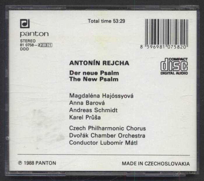 Antonín Rejcha, Magdaléna Hajóssyová, Anna Barová, Andreas Schmidt (19), Karel Průša, Prager Philharmonischer Chor, Dvořák-Kammerorchester, Lubomír Mátl - Der Neue Psalm (CD)