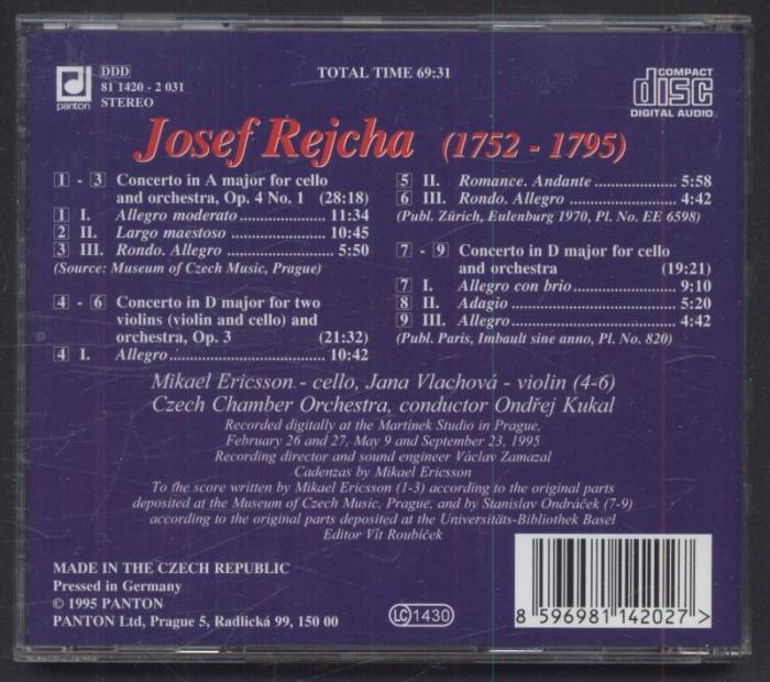 Josef Rejcha / Mikael Ericsson, Jana Vlachová, Czech Chamber Orchestra, Ondřej Kukal - Cello Concertos (CD)