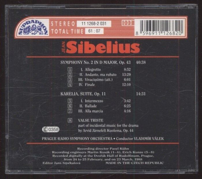 Jean Sibelius \ Prague Radio Symphony Orchestra, Vladimír Válek - Symphony No.2 / Karlia Suite - Valse Triste (CD)