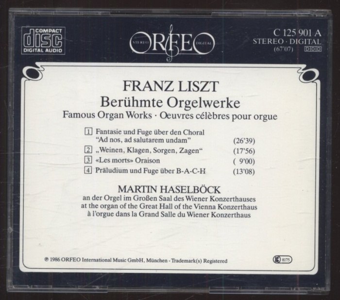 Franz Liszt - Martin Haselböck - Berühmte Orgelwerke / Famous Organ Works / Oeuvres Célèbres Pour Orgue (CD)