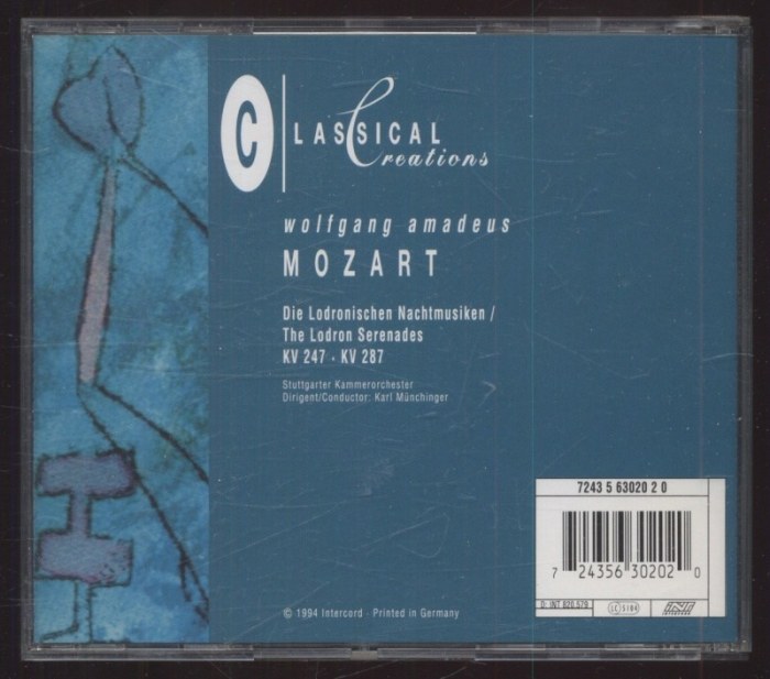 W. A. Mozart / Karl Münchinger, Stuttgarter Kammerorchester - Die Lodronischen Nachtmusiken / The Lodron Serenades KV 247, KV 287 (CD)