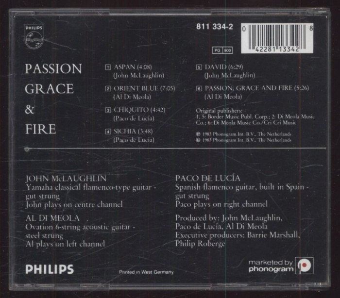 John McLaughlin, Al Di Meola, Paco De Lucia - Passion Grace & Fire (CD)