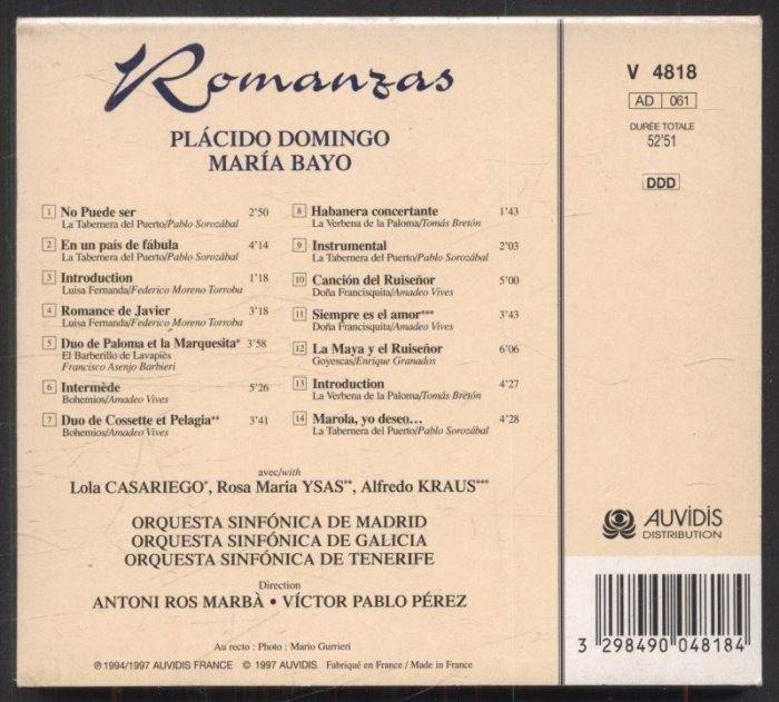 Placido Domingo, María Bayo, Alfredo Kraus, Antoni Ros-Marbà - Romanzas (CD)