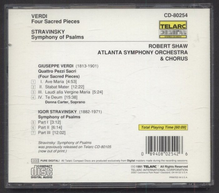 Verdi, Stravinsky, Atlanta Symphony Orchestra & Chorus, Robert Shaw - Verdi: Quattro Pezzi Sacri (Four Sacred Pieces); Stravinsky: Symphony Of Psalms (CD)